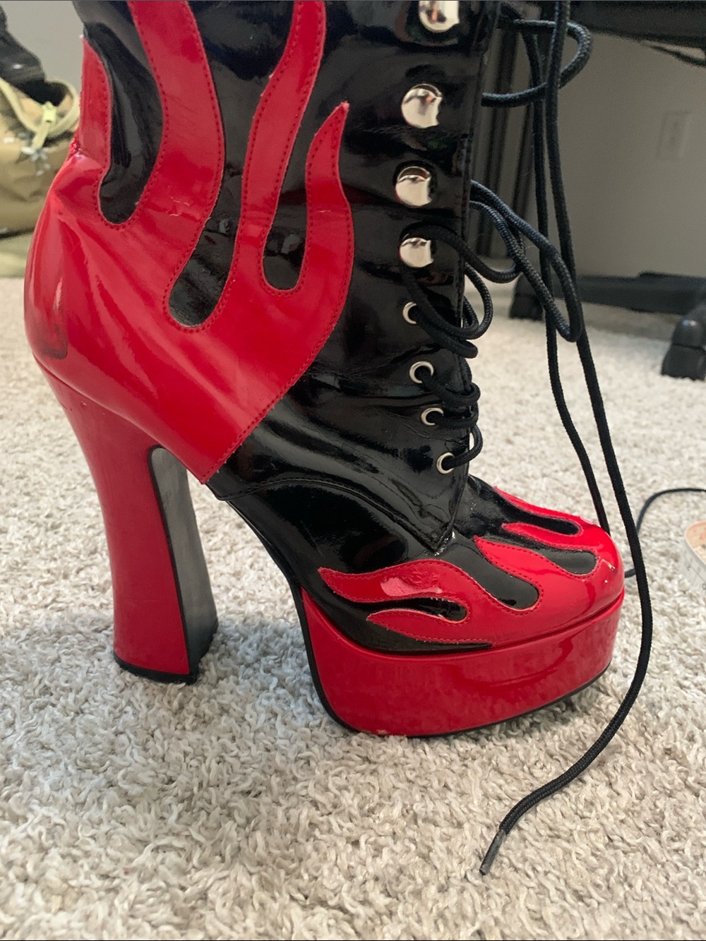 Teaser Black and Red Flames Platform Lace-Up Boots - Picture 2 of 10